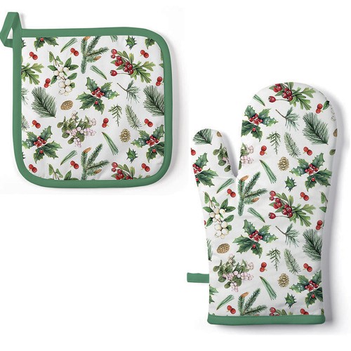 Holly pot holder and oven glove 